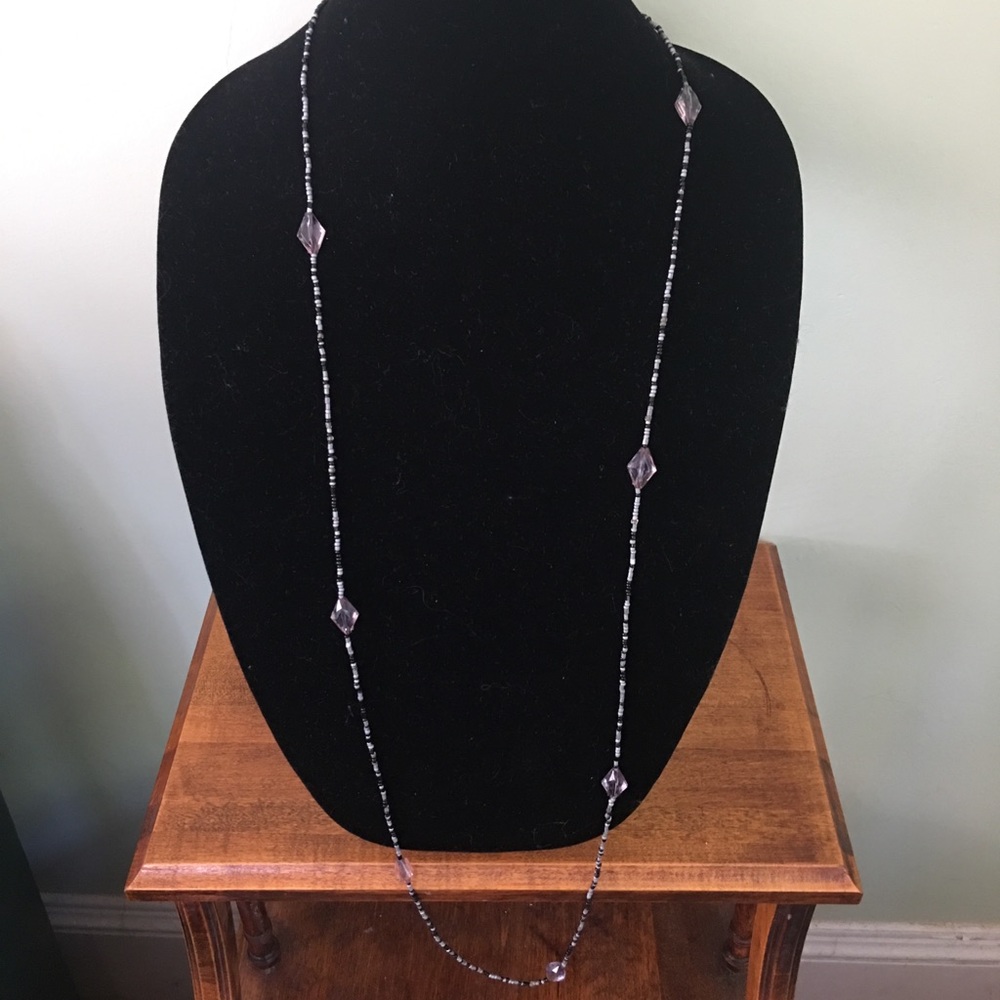 Long Black & Gray Beaded Necklace